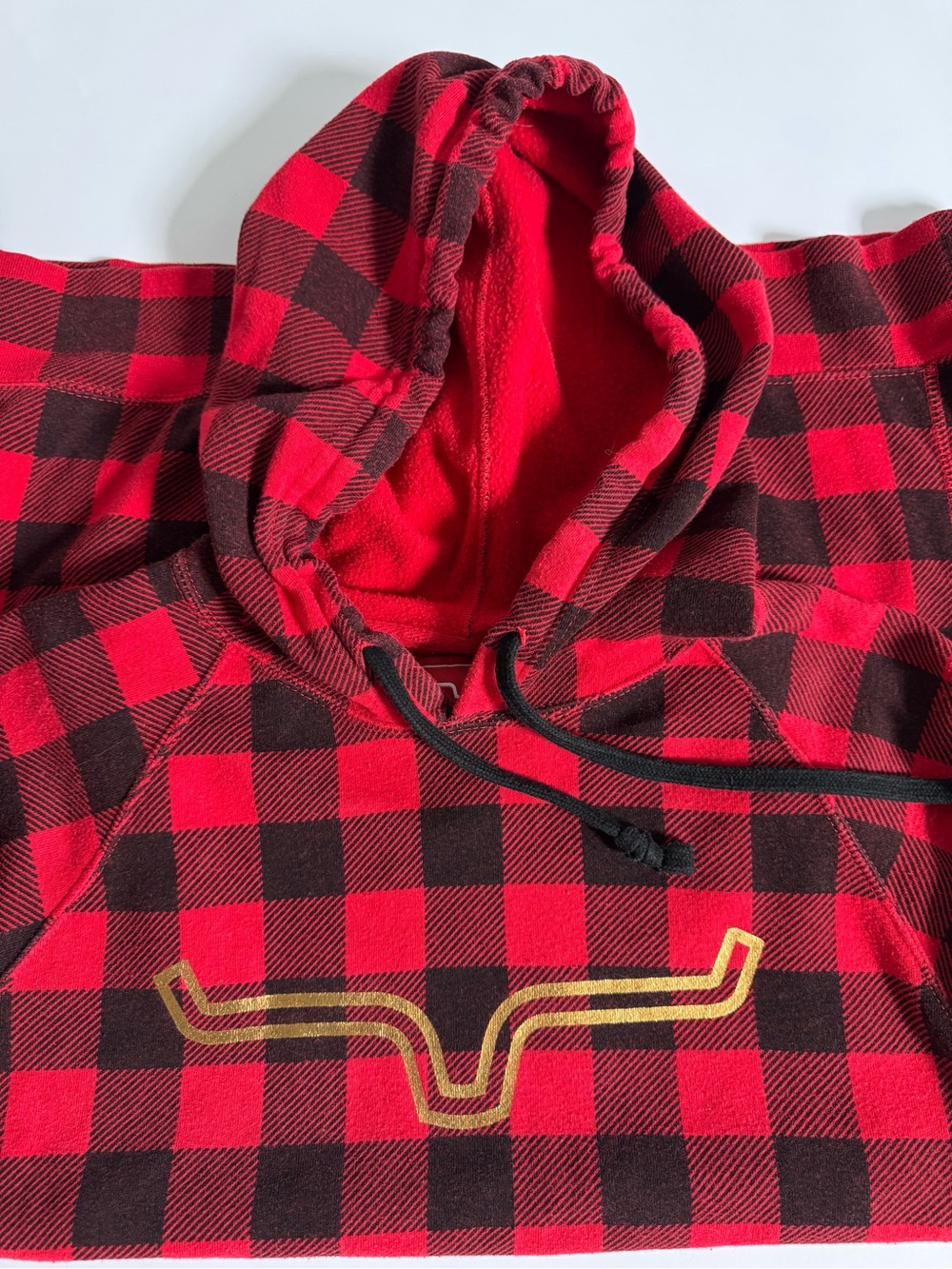 Kimes Ranch Red Black Buffalo Plaid Longhorn Logo Hoodie Sweatshirt Large - Picture 5 of 9